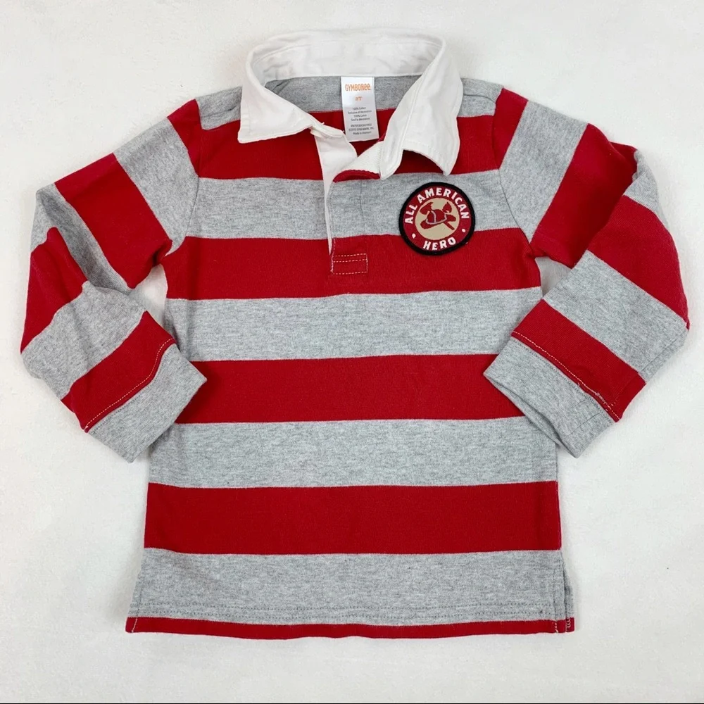 Gymboree long sleeve striped patch‎ polo shirt